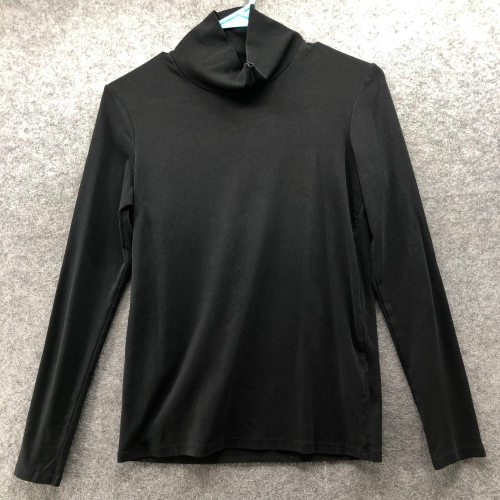 Uniqlo Turtleneck Top Womens XS Black Long Sleeve Cotton Stretch T-Shirt